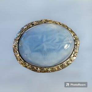 VTG Mystical 1950s Atomic Blue Glass Star Cabochon Brooch